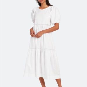 S/W/F Tiered White Midi Dress with Lace Details S